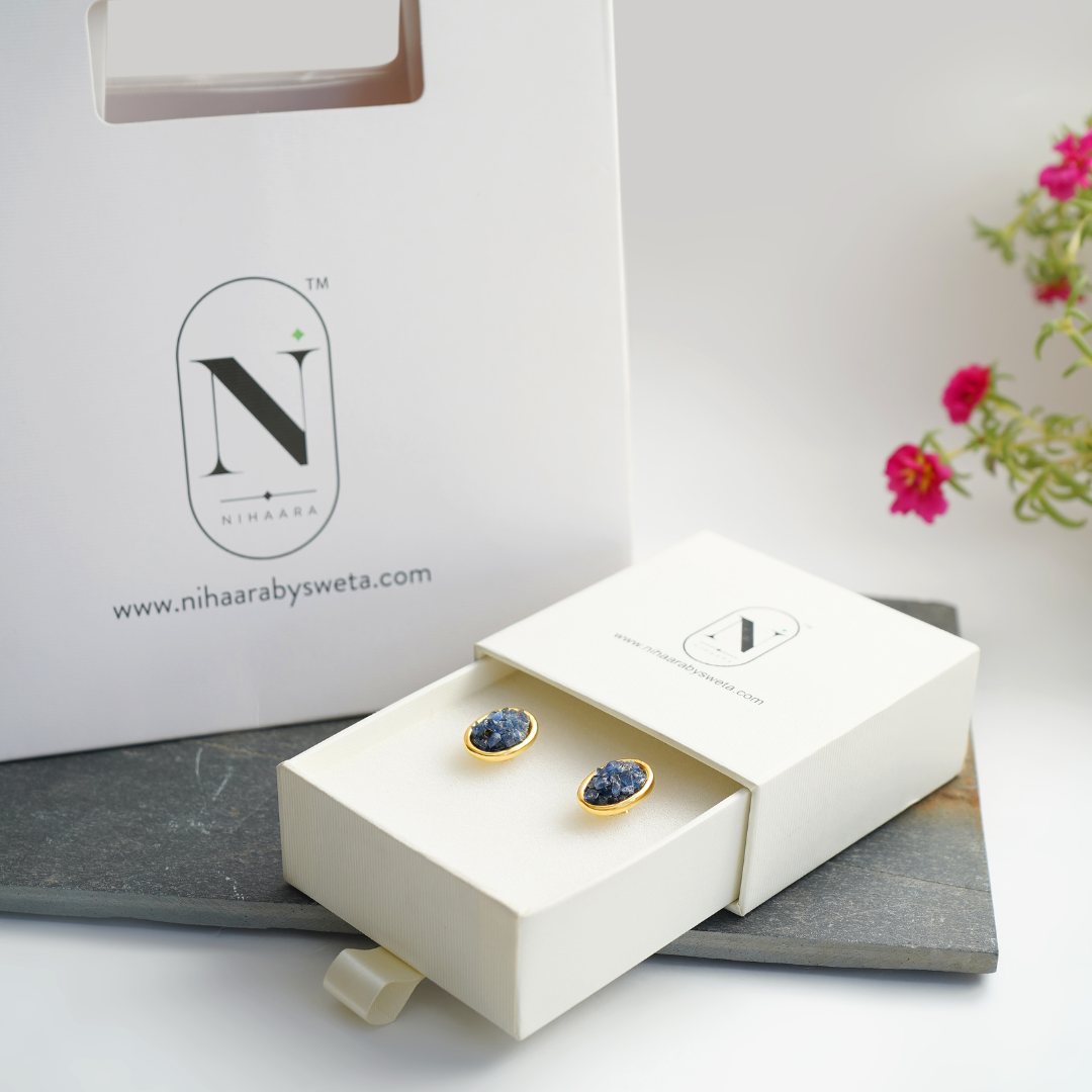 Blue Sapphire Gem Cuff Links Silver box