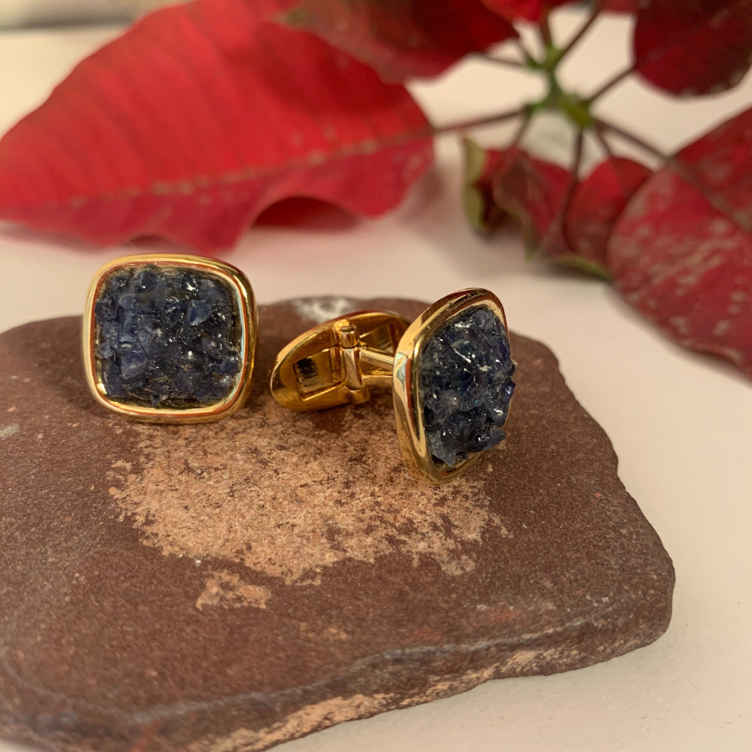 Natural Raw Blue Sapphire Cuff Links design