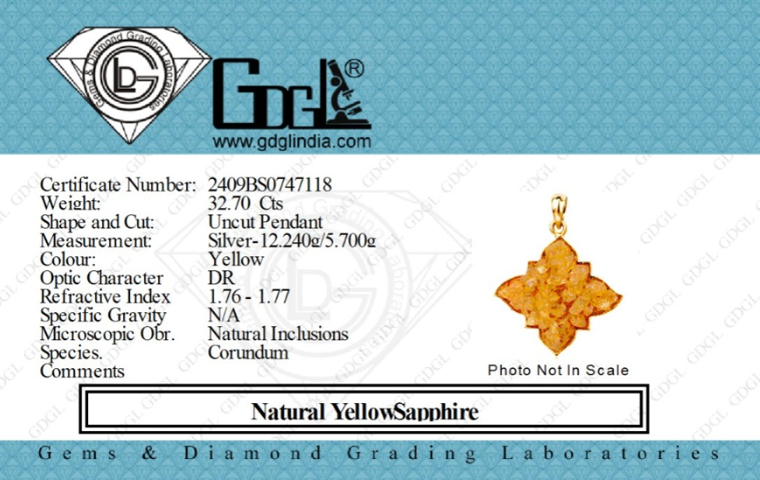 Natural Yellow Sapphire Gemstone Pendant Big haldi certificate