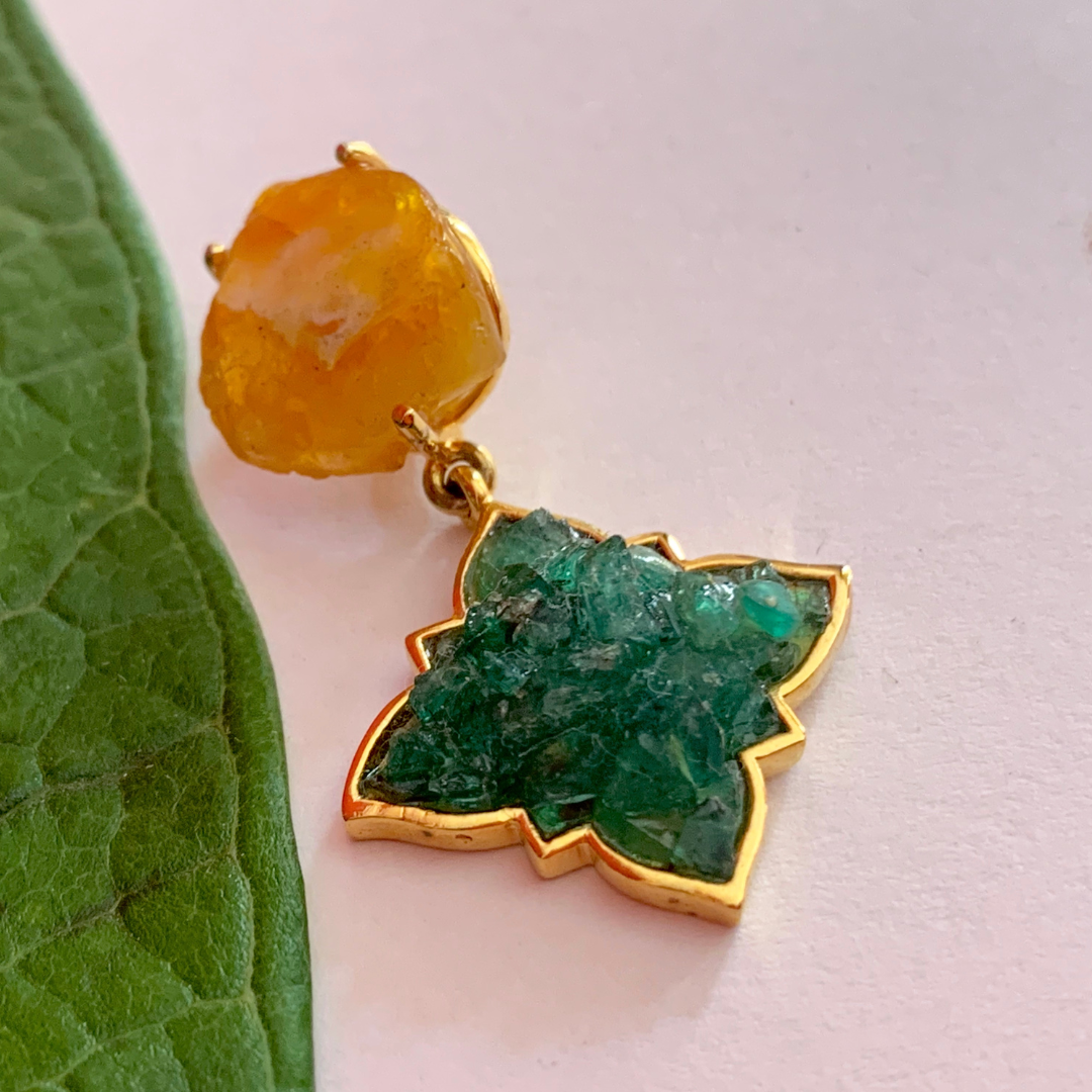 Natural Yellow Sapphire and Emerald Pendant2