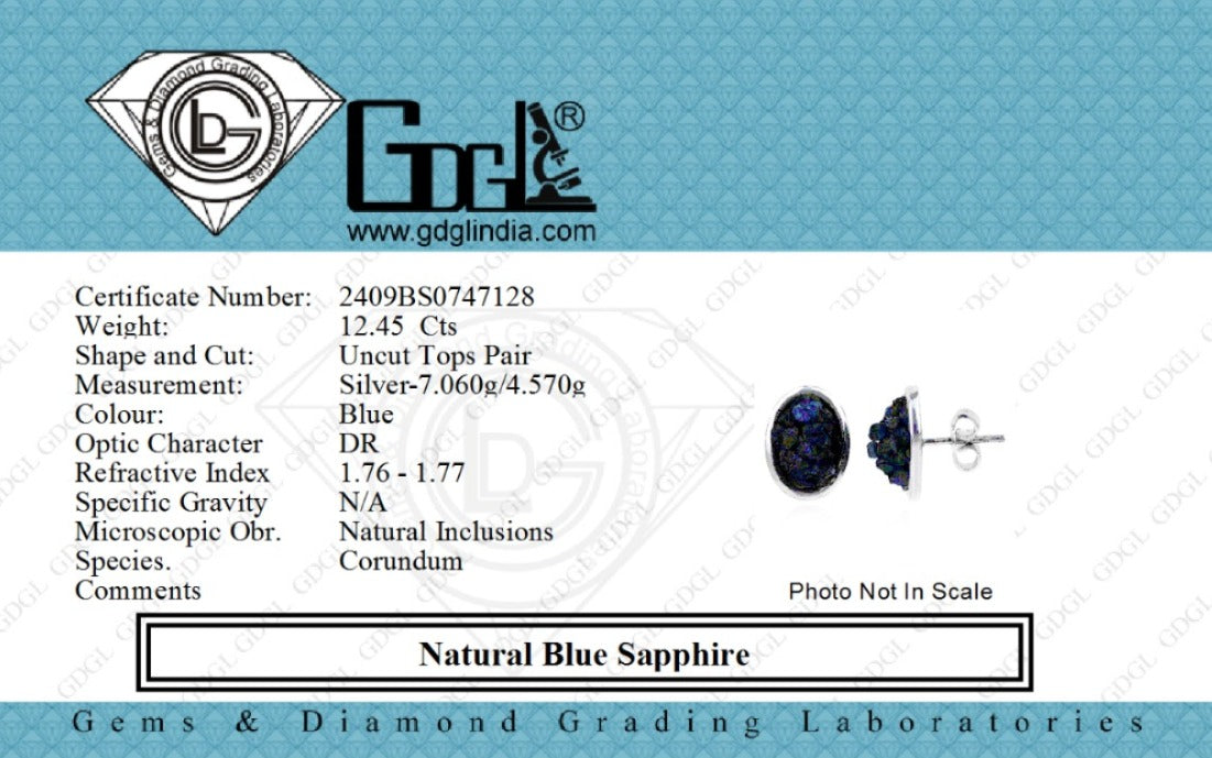 Raw Blue Sapphire Earrings certificate