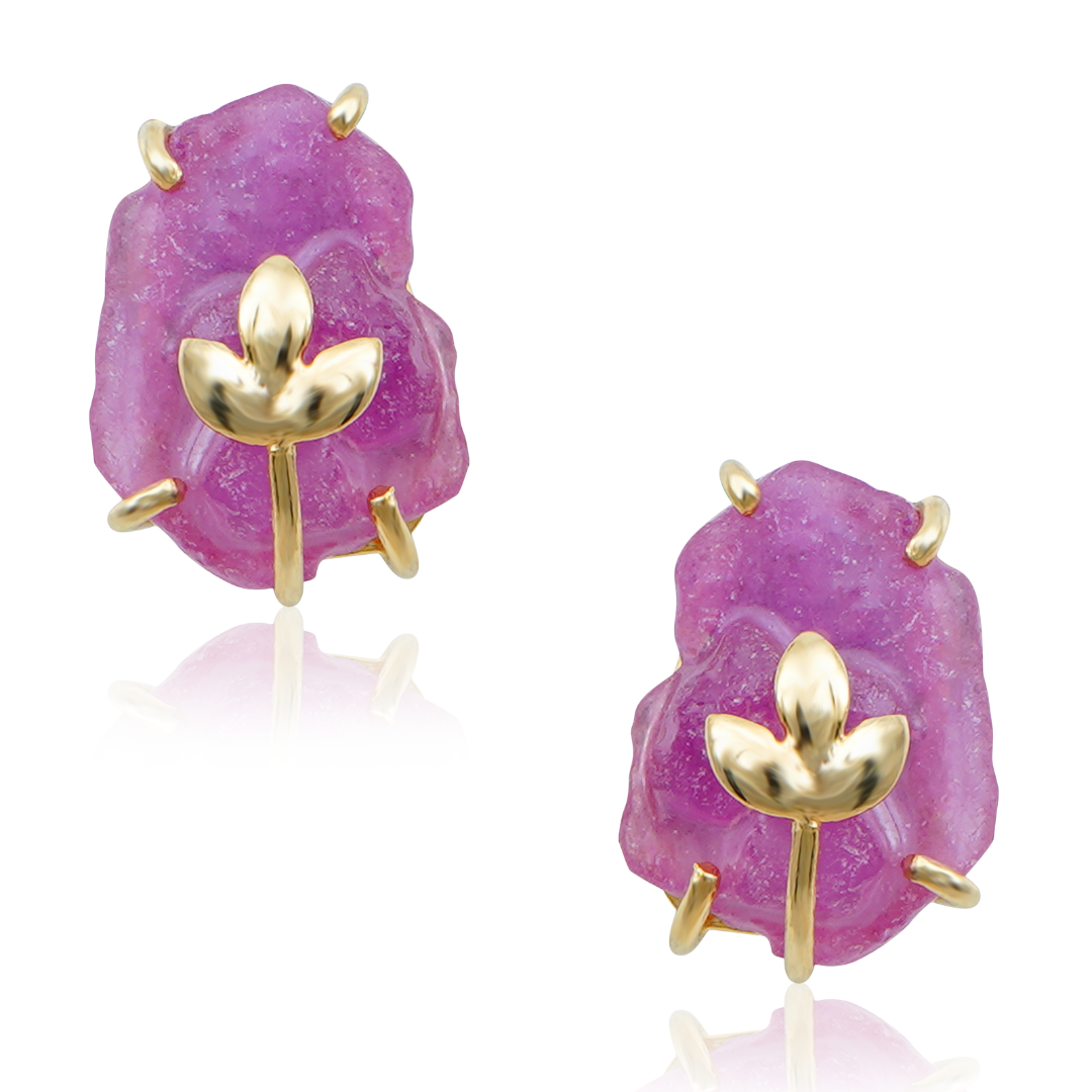 Designer Natural Ruby Earrings with leaf motif