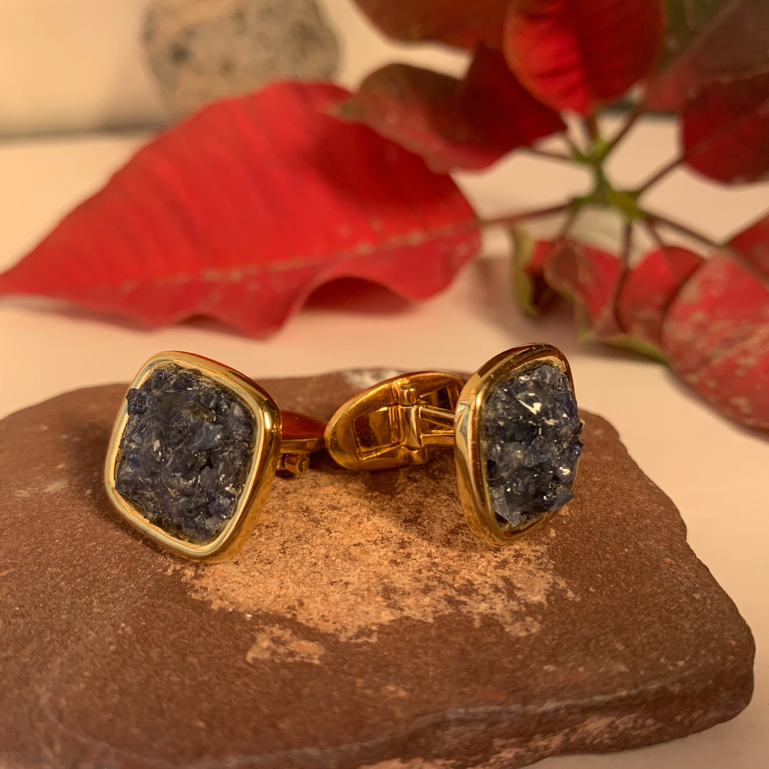 Natural Raw Blue Sapphire Cuff Links