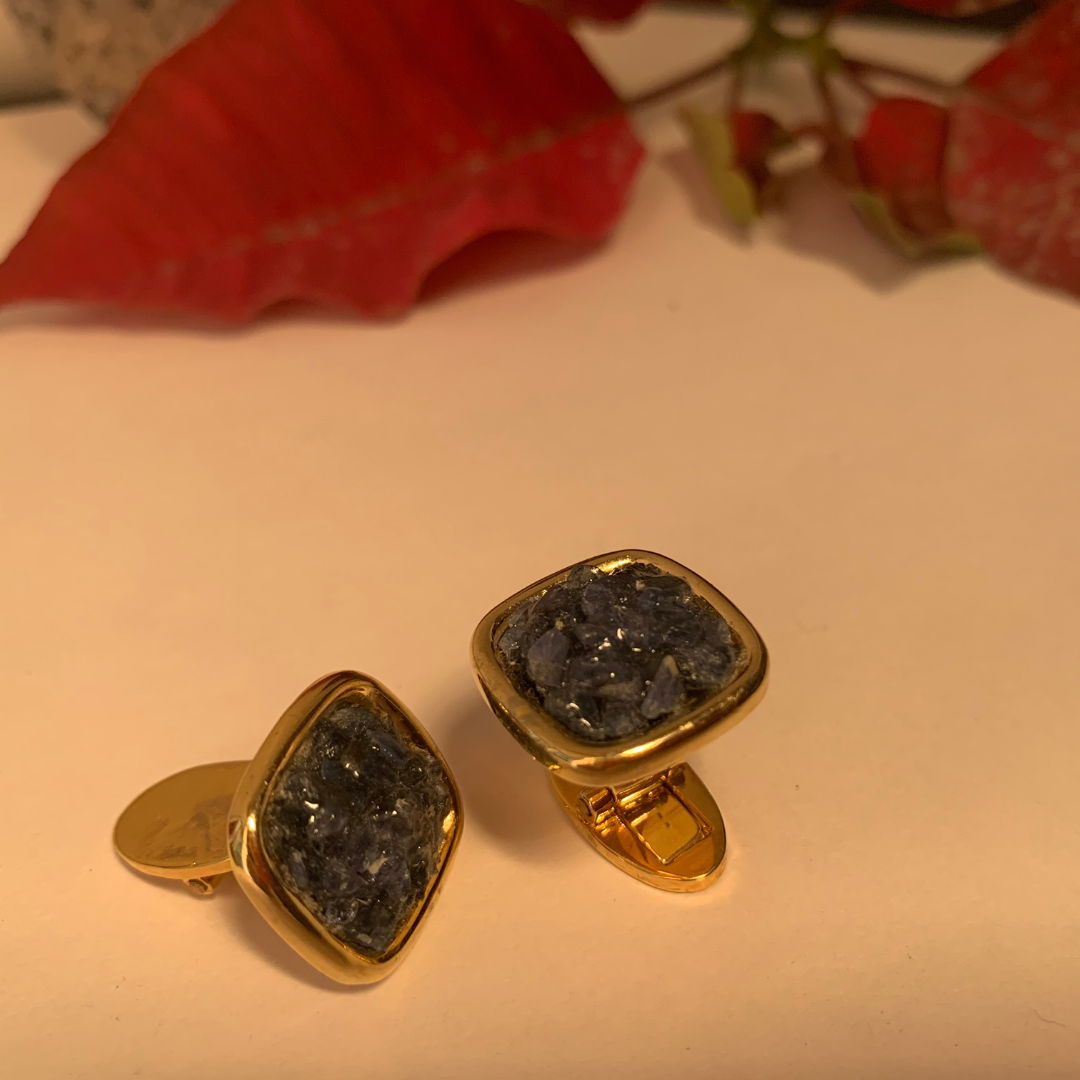 Natural Raw Blue Sapphire Cuff Links