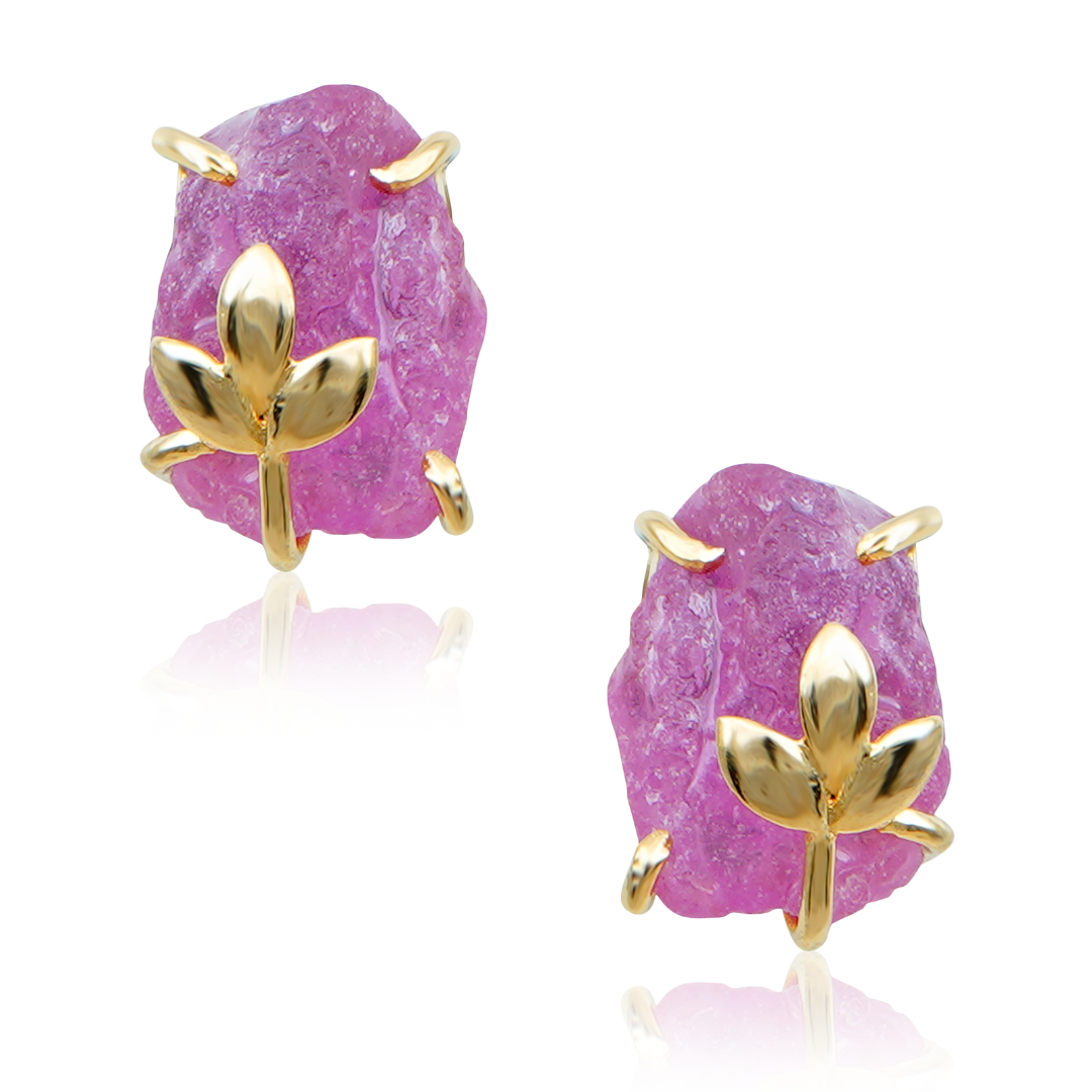 Designer Natural Ruby Earrings with leaf motif