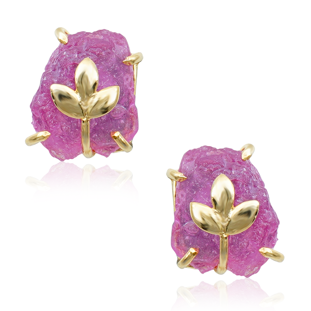 Designer Natural Ruby Earrings with leaf motif