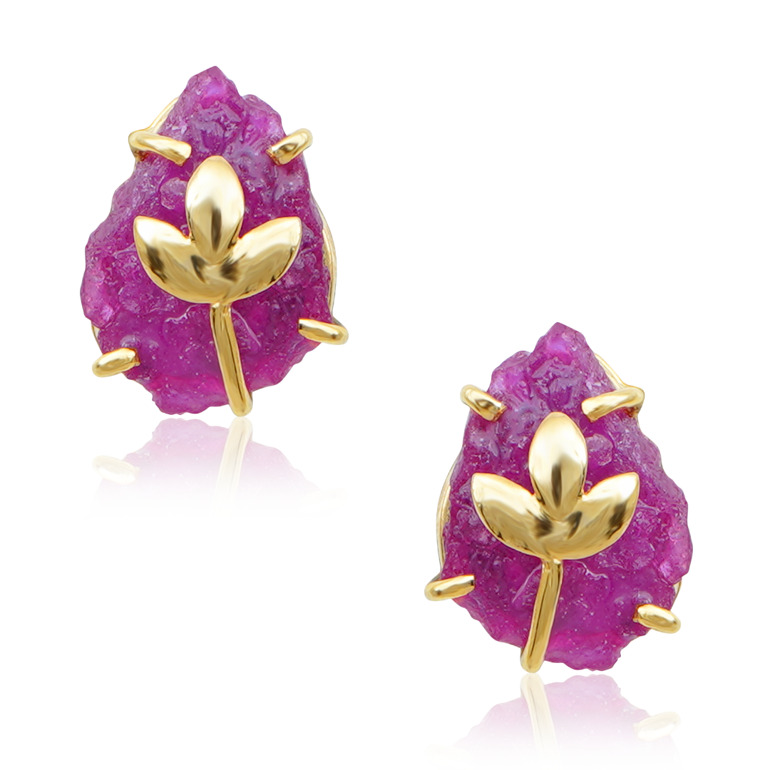 Designer Natural Ruby Earrings with leaf motif