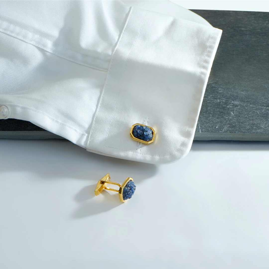 Natural Raw Blue Sapphire Cuff Links