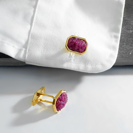 Natural Raw Ruby Cuff Links for Men- Geometric