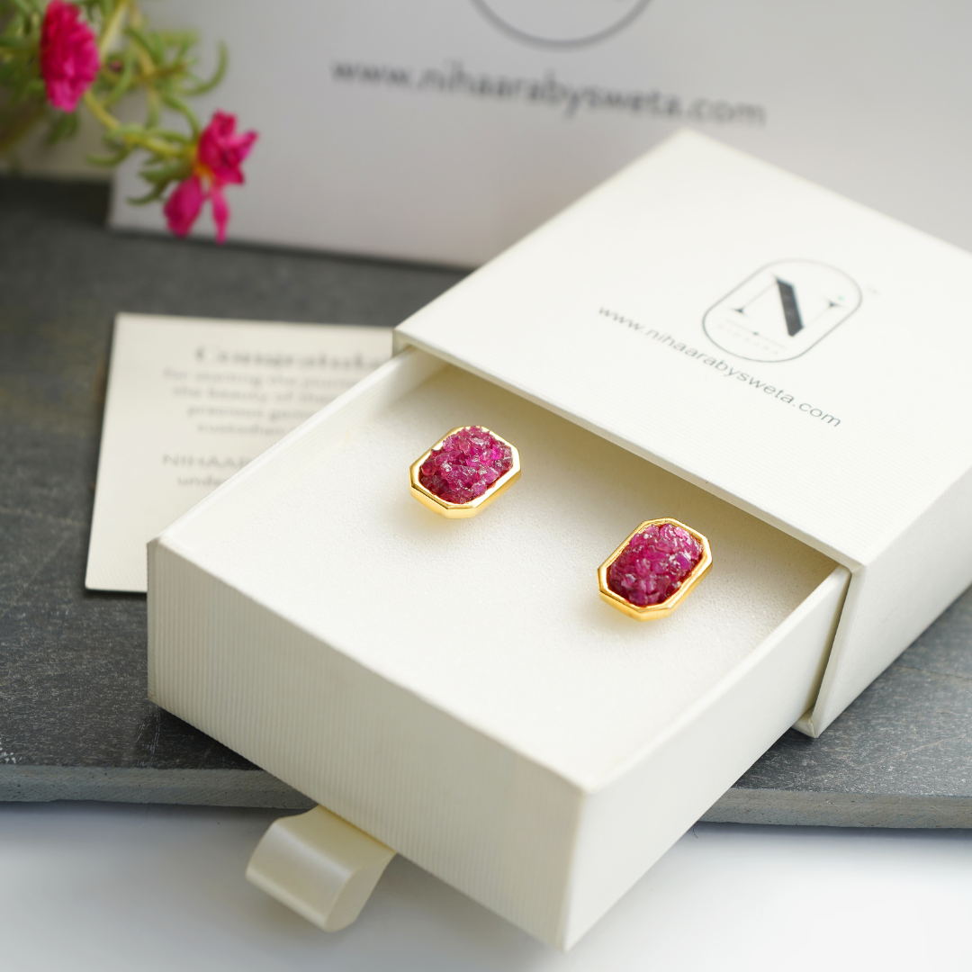 Natural Raw Ruby Cuff Links for Men- Geometric