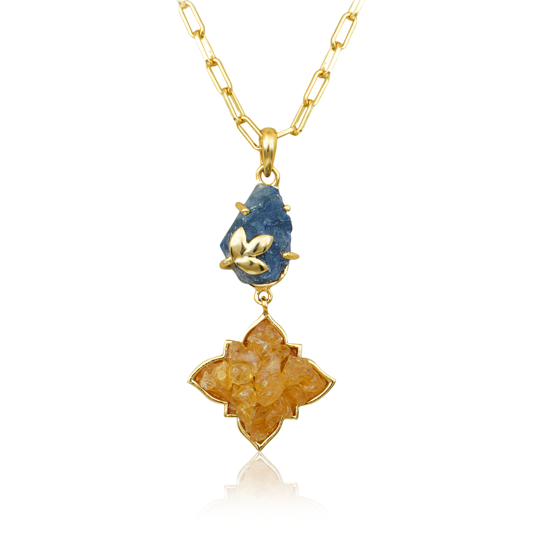 Natural Dual Blue Sapphire and Yellow Sapphire Pendant- Neeli-Peeli Pendant