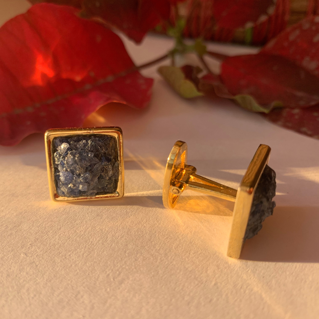 Natural Raw Blue Sapphire Cuff Links for Men