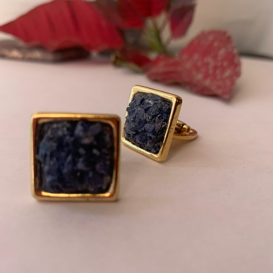 Natural Raw Blue Sapphire Cuff Links for Men