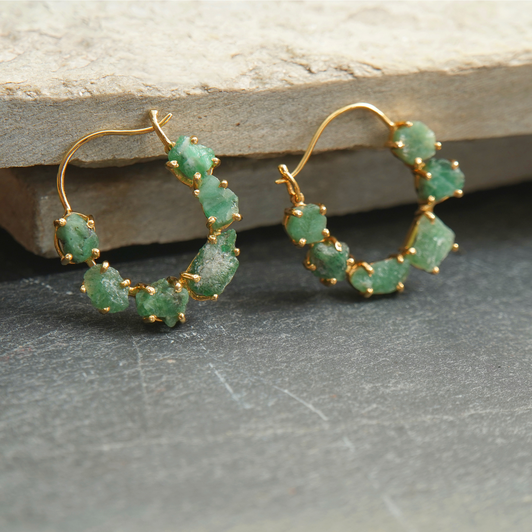 Natural Emerald Multistone Earrings- Panna Baali