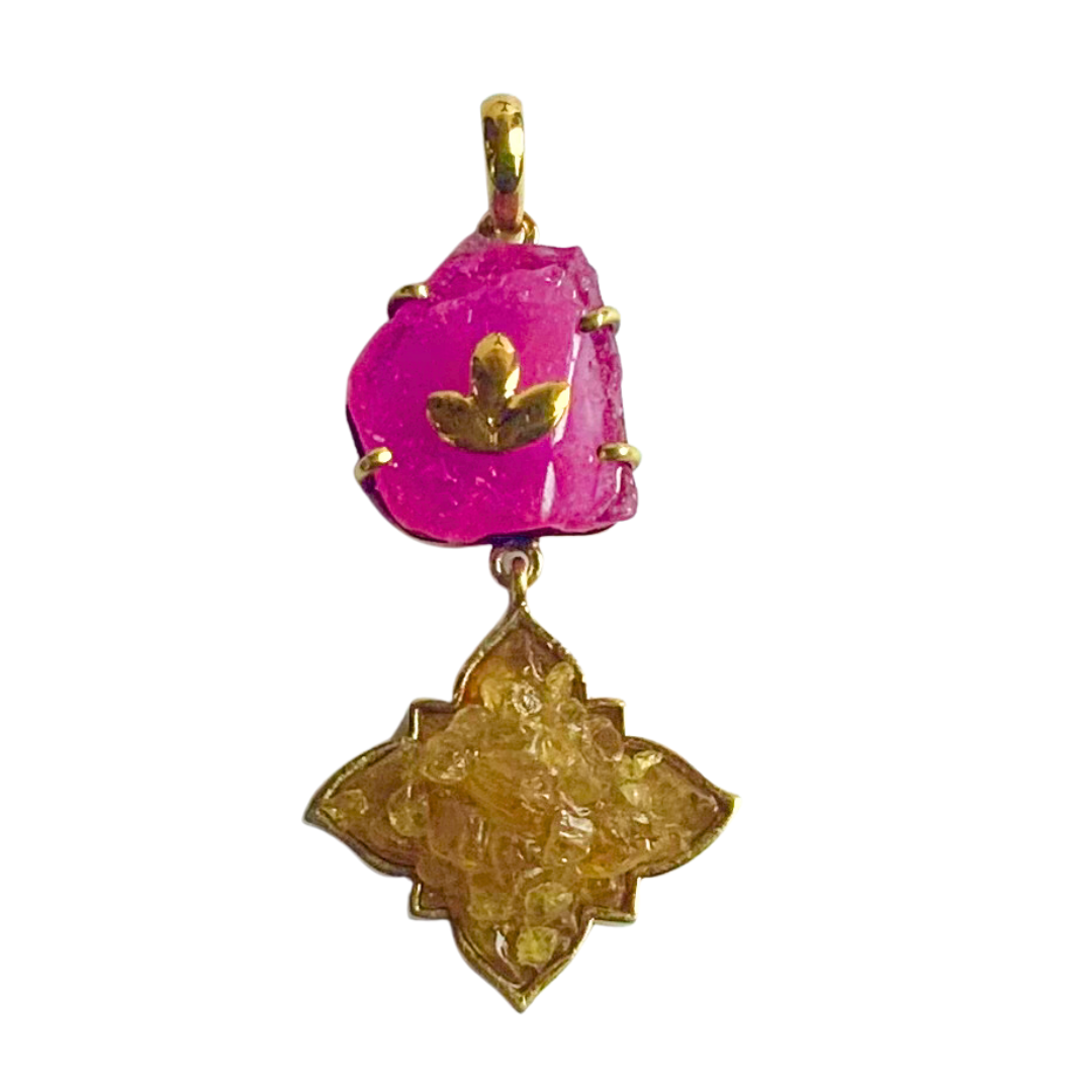 Natural Dual Ruby and Yellow Sapphire Pendant