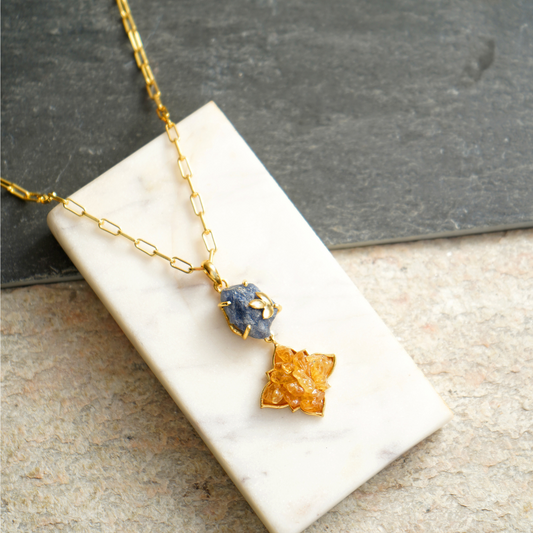 Natural Dual Blue Sapphire and Yellow Sapphire Pendant- Neeli-Peeli Pendant