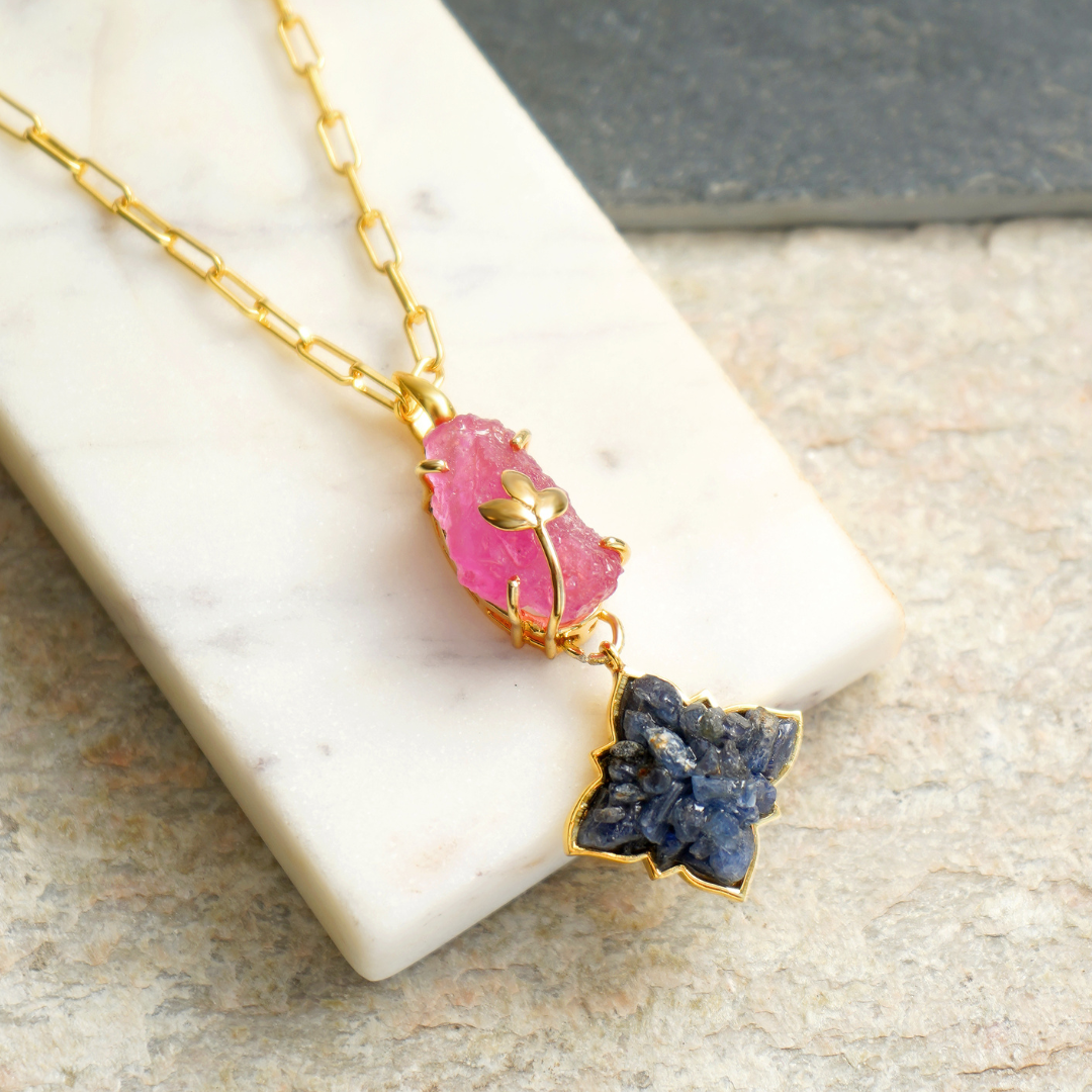 Natural Dual Ruby and Blue Sapphire Pendant - Neeli- Laal pendant