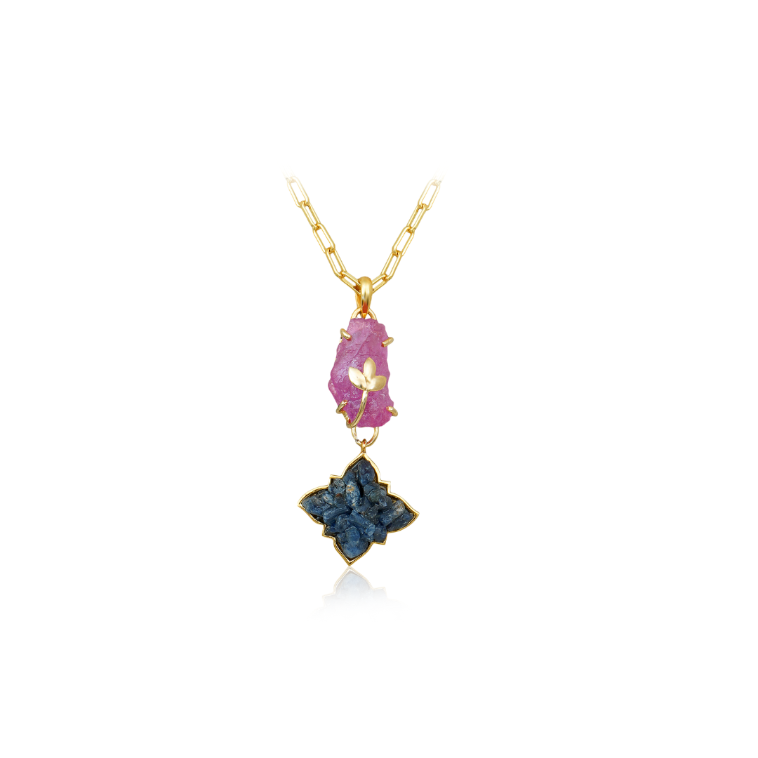 Natural Dual Ruby and Blue Sapphire Pendant - Neeli- Laal pendant