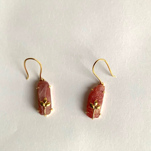 Natural Ruby Hanaging Earrings with leaf motif