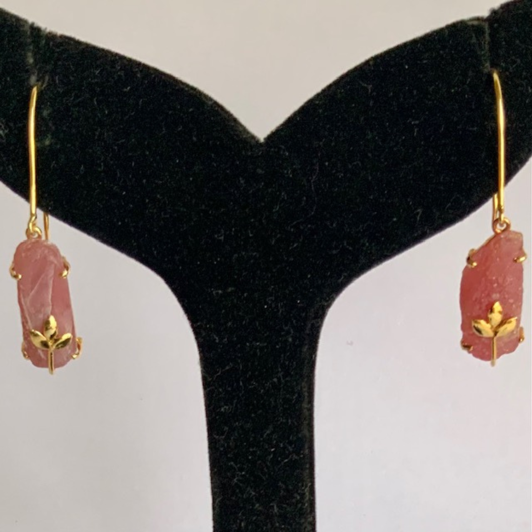 Natural Ruby Hanaging Earrings with leaf motif