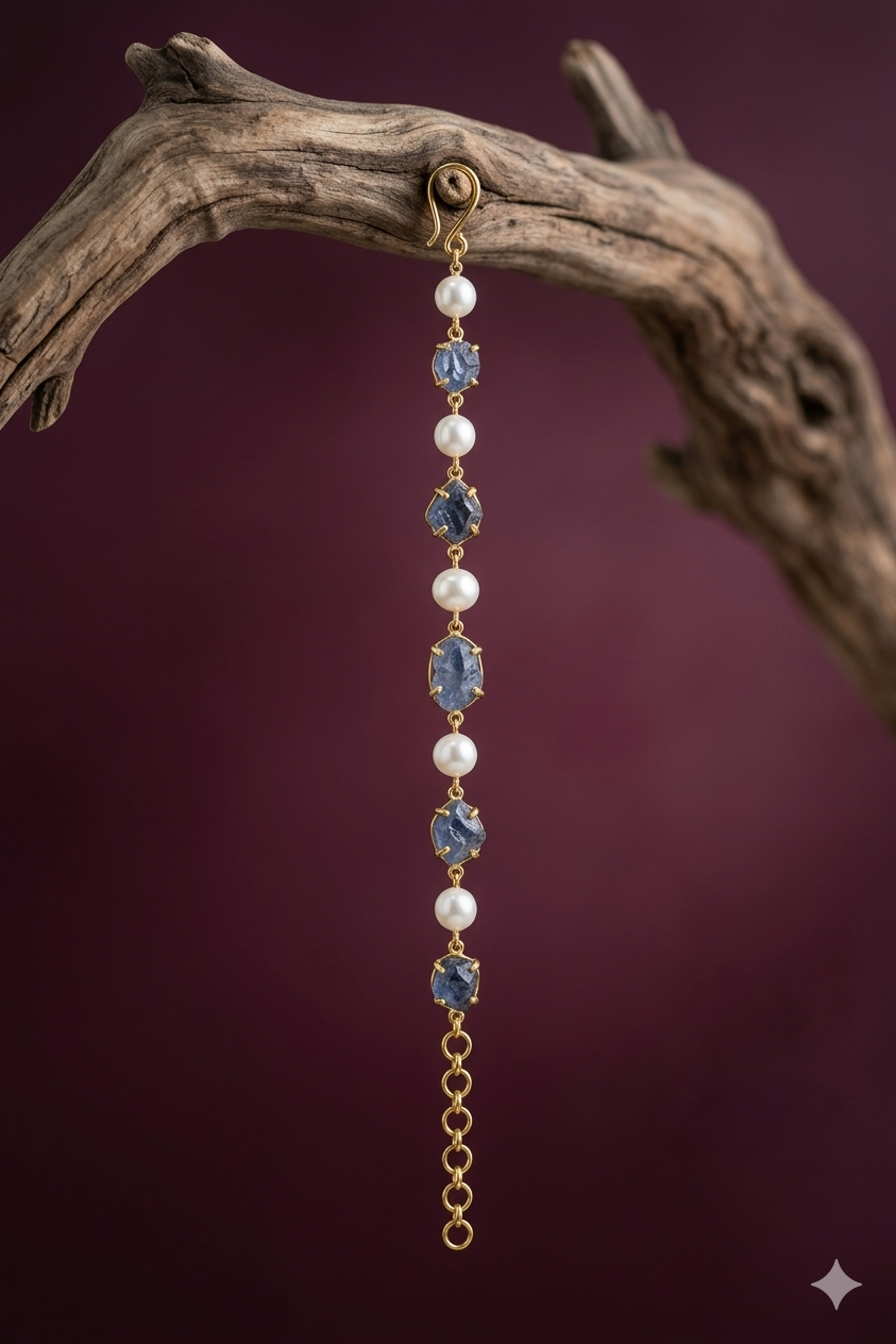 Natural Blue Sapphire Pearl Bracelet- Neeli Moti Bracelet