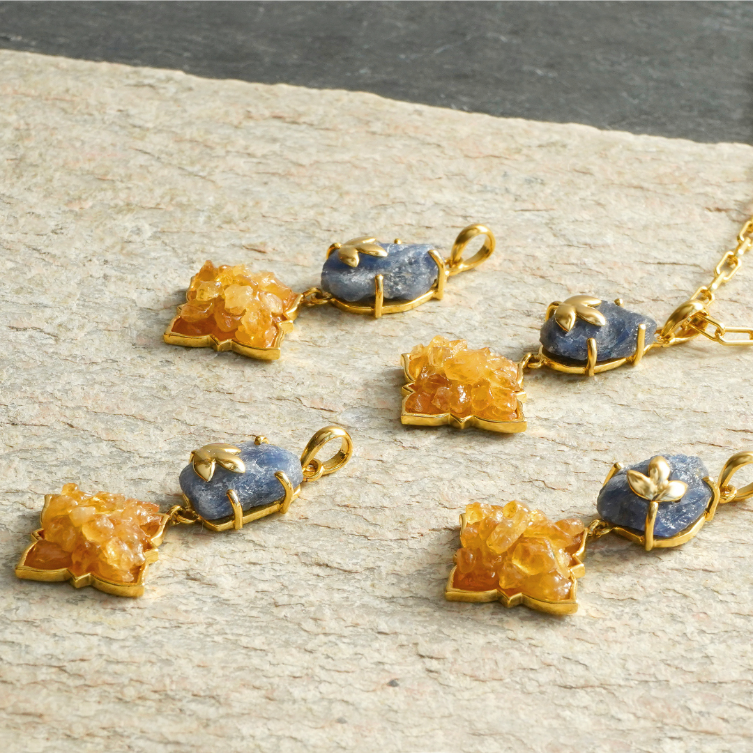 Natural Dual Blue Sapphire and Yellow Sapphire Pendant- Neeli-Peeli Pendant