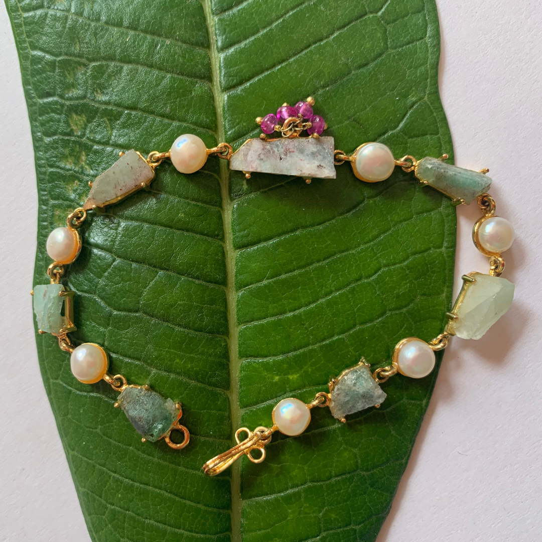 Natural Emerald Pearl Bracelet- Panna Moti Bracelet