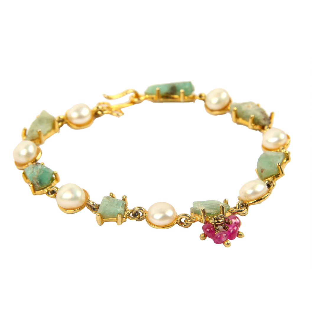 Natural Emerald Pearl Bracelet- Panna Moti Bracelet