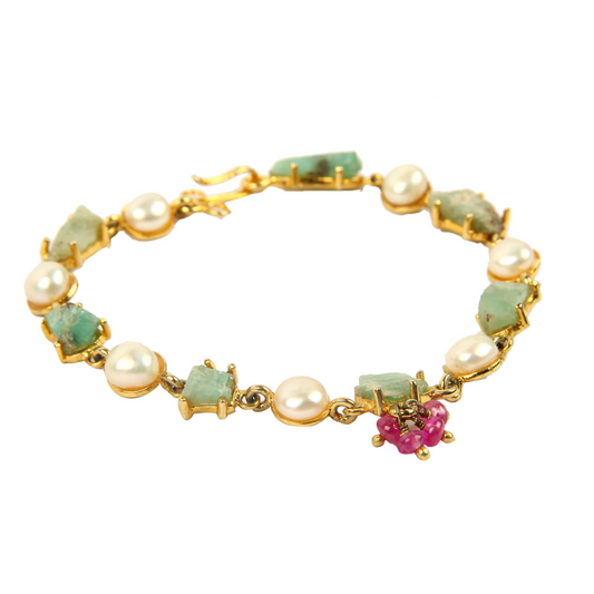 Natural Emerald Pearl Bracelet- Panna Moti Bracelet
