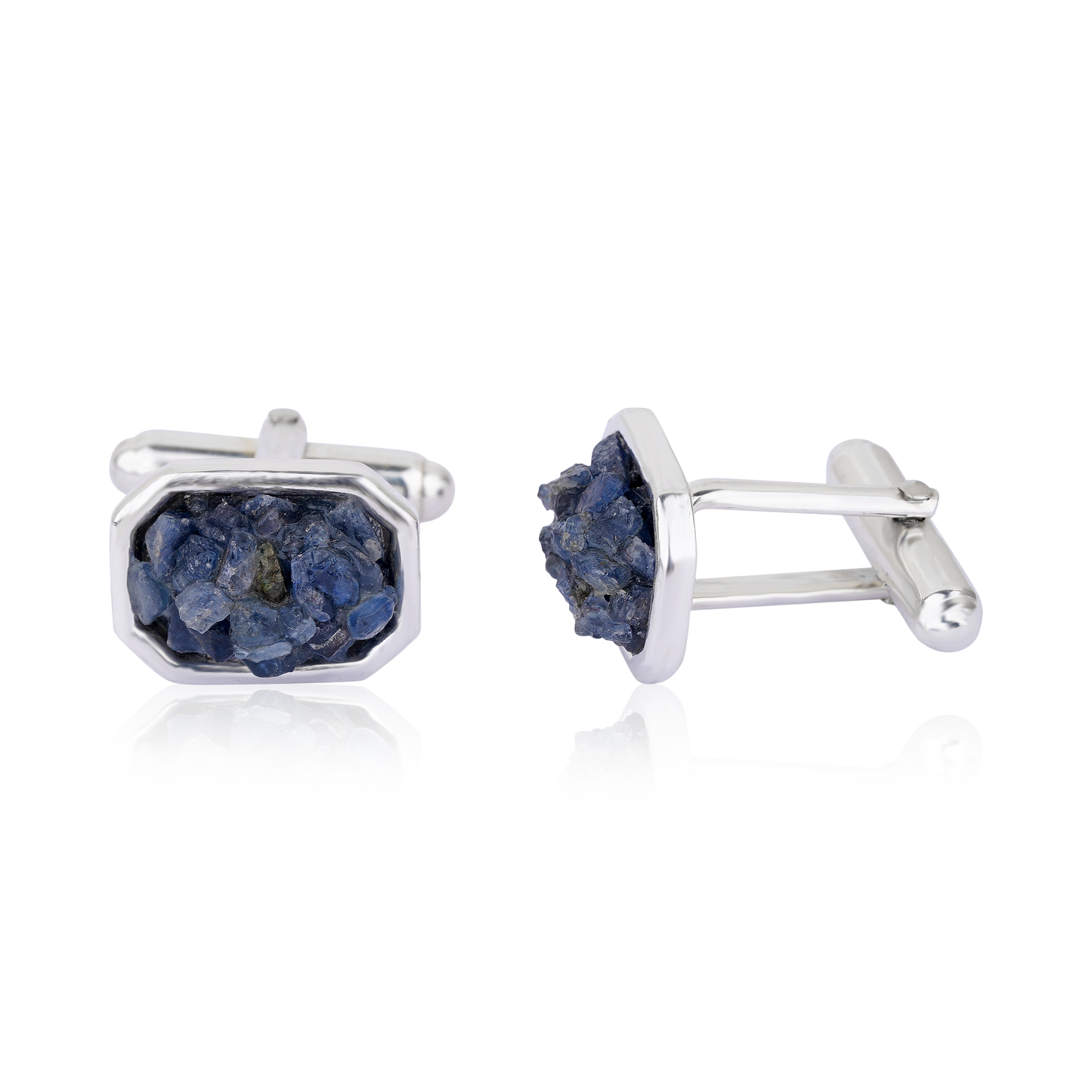 Natural Raw Blue Sapphire Cuff Links Silver