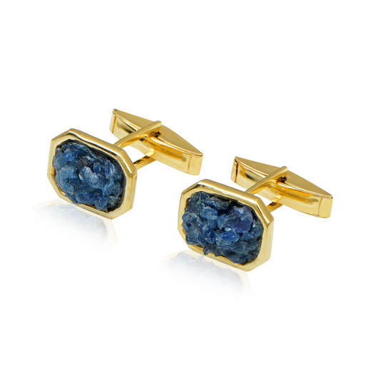 Natural Raw Blue Sapphire Cuff Links