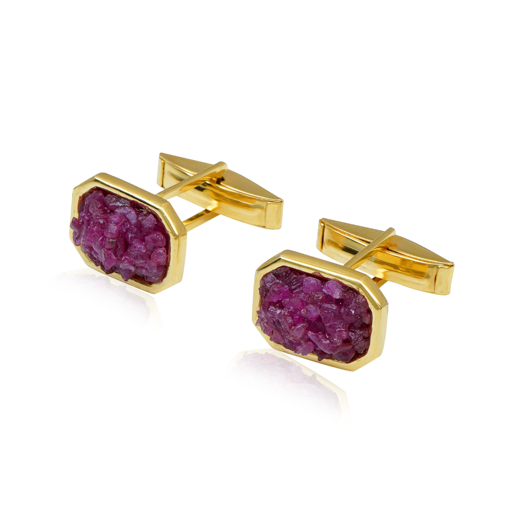 Natural Raw Ruby Cuff Links for Men- Geometric