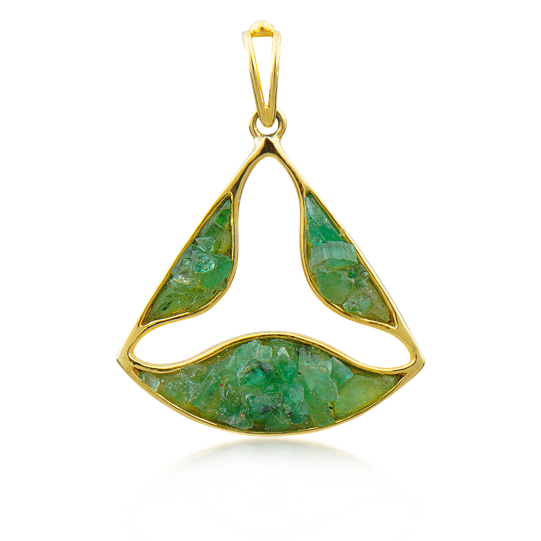 Natural Emerald Pendant with Handcrafted unique design- TRIKON Pendant