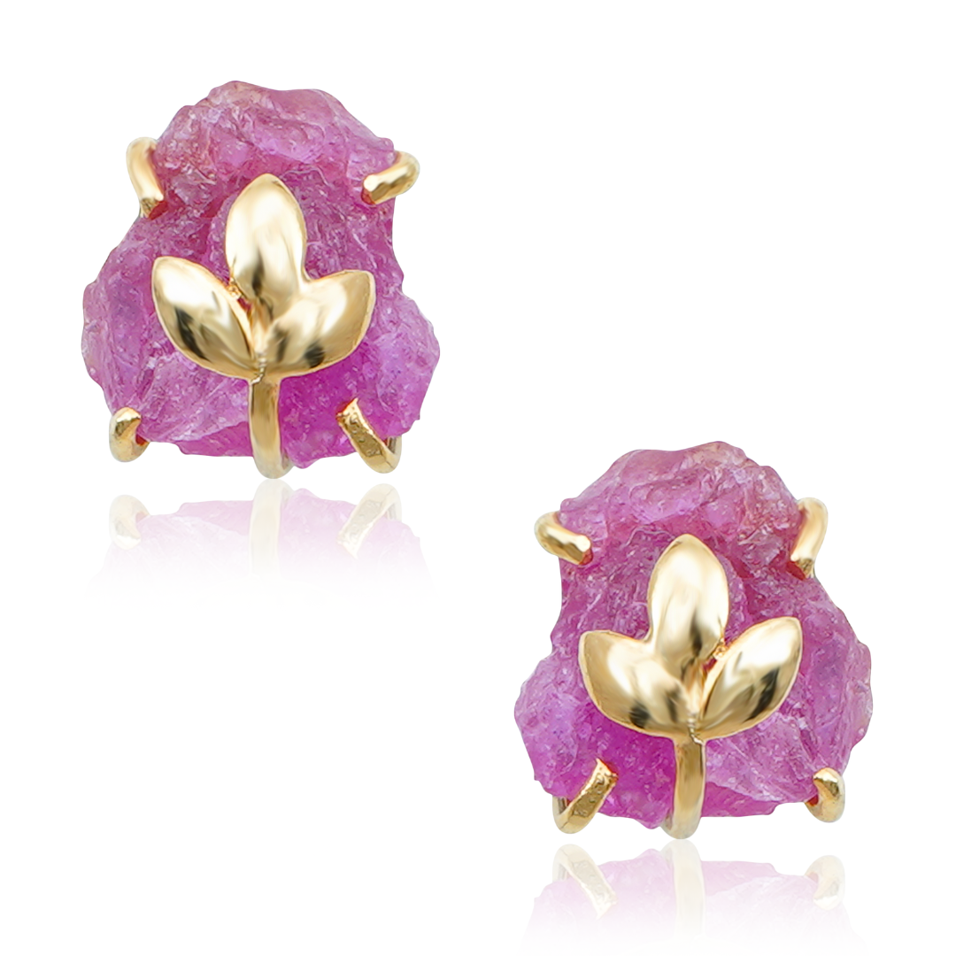 Designer Natural Ruby Earrings with leaf motif