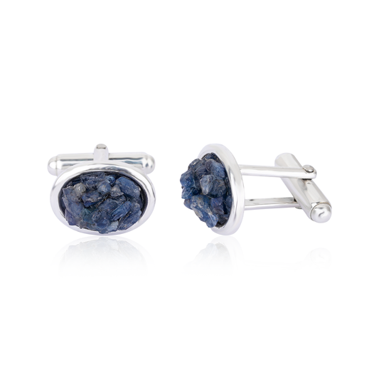 Natural Blue Sapphire Gem Cuff Links Silver