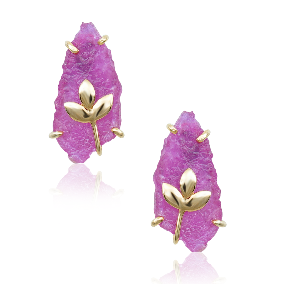 Designer Natural Ruby Earrings with leaf motif