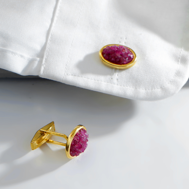 Natural Raw Ruby Cuff Links