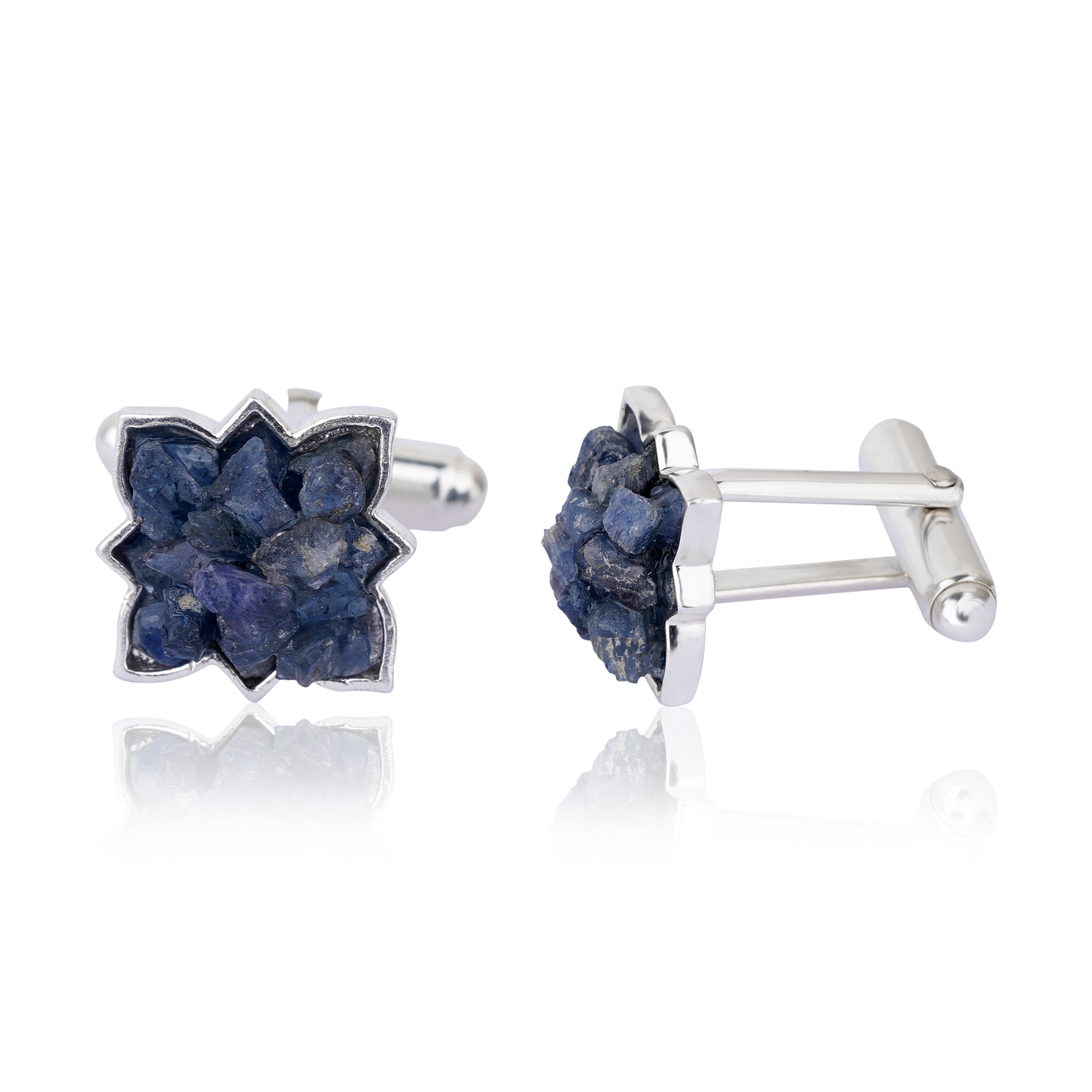 Natural Raw Blue Sapphire Cuff Links Silver Fancy