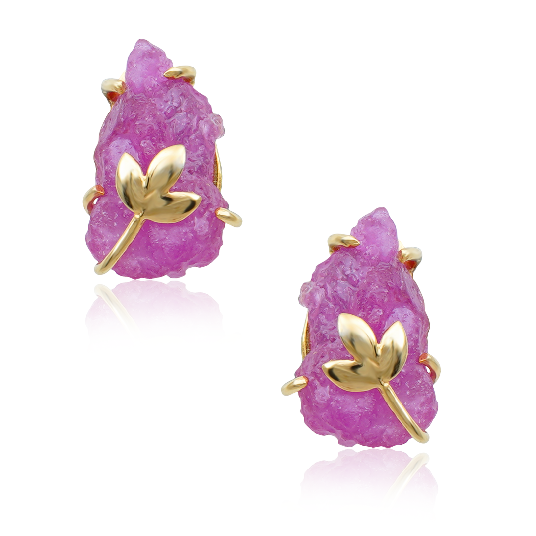 Designer Natural Ruby Earrings with leaf motif