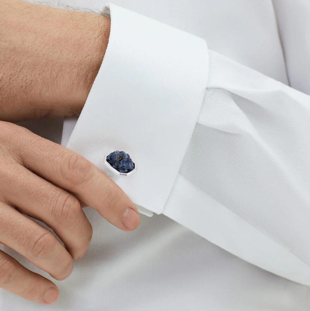 Natural Raw Blue Sapphire Cuff Links Silver