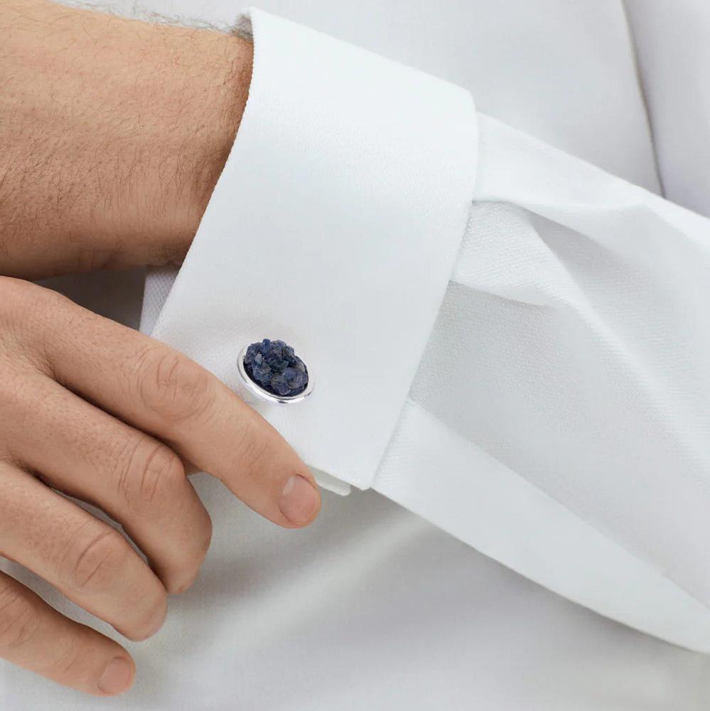 Natural Blue Sapphire Gem Cuff Links Silver