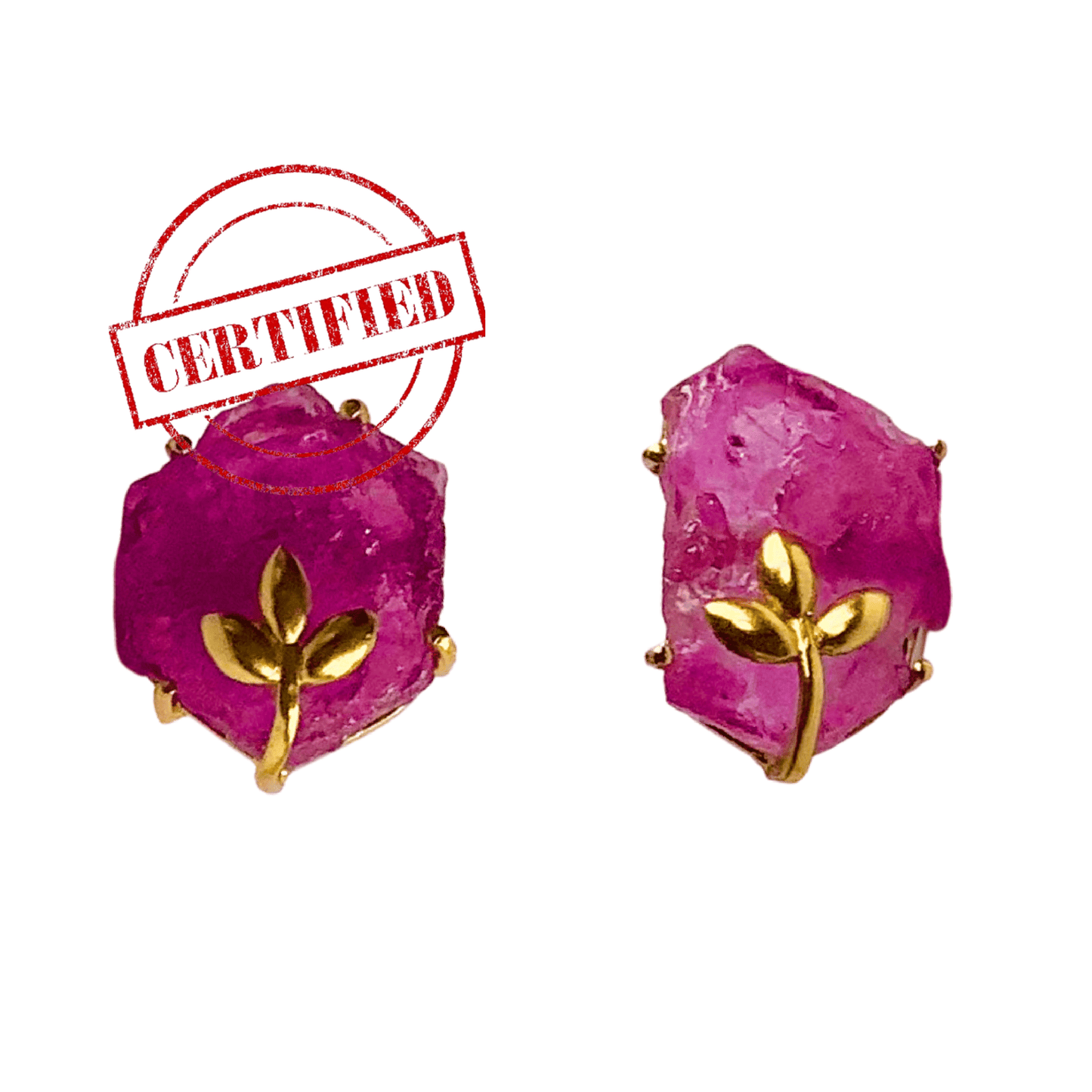 Designer Natural Ruby Earrings with leaf motif