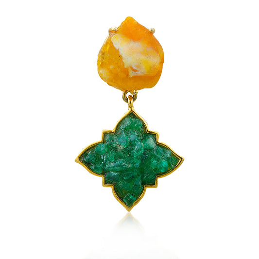 Natural Yellow Sapphire and  sculptural Motif Emerald Pendant