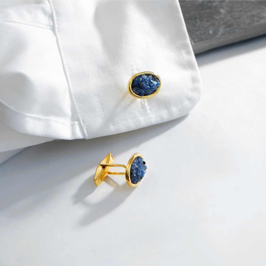 Natural Blue Sapphire Gem Cuff Links1