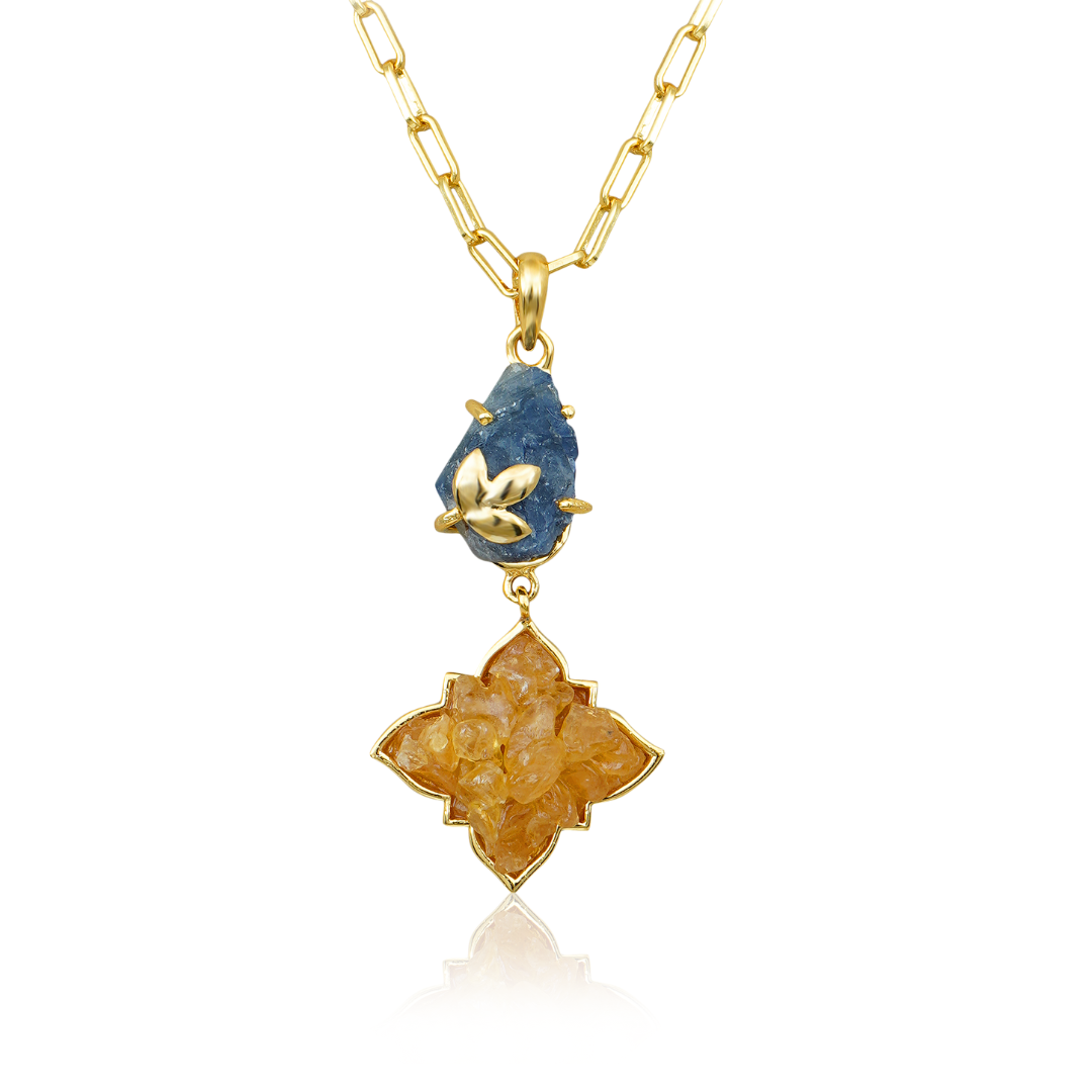 Natural Dual Blue Sapphire and Yellow Sapphire Pendant