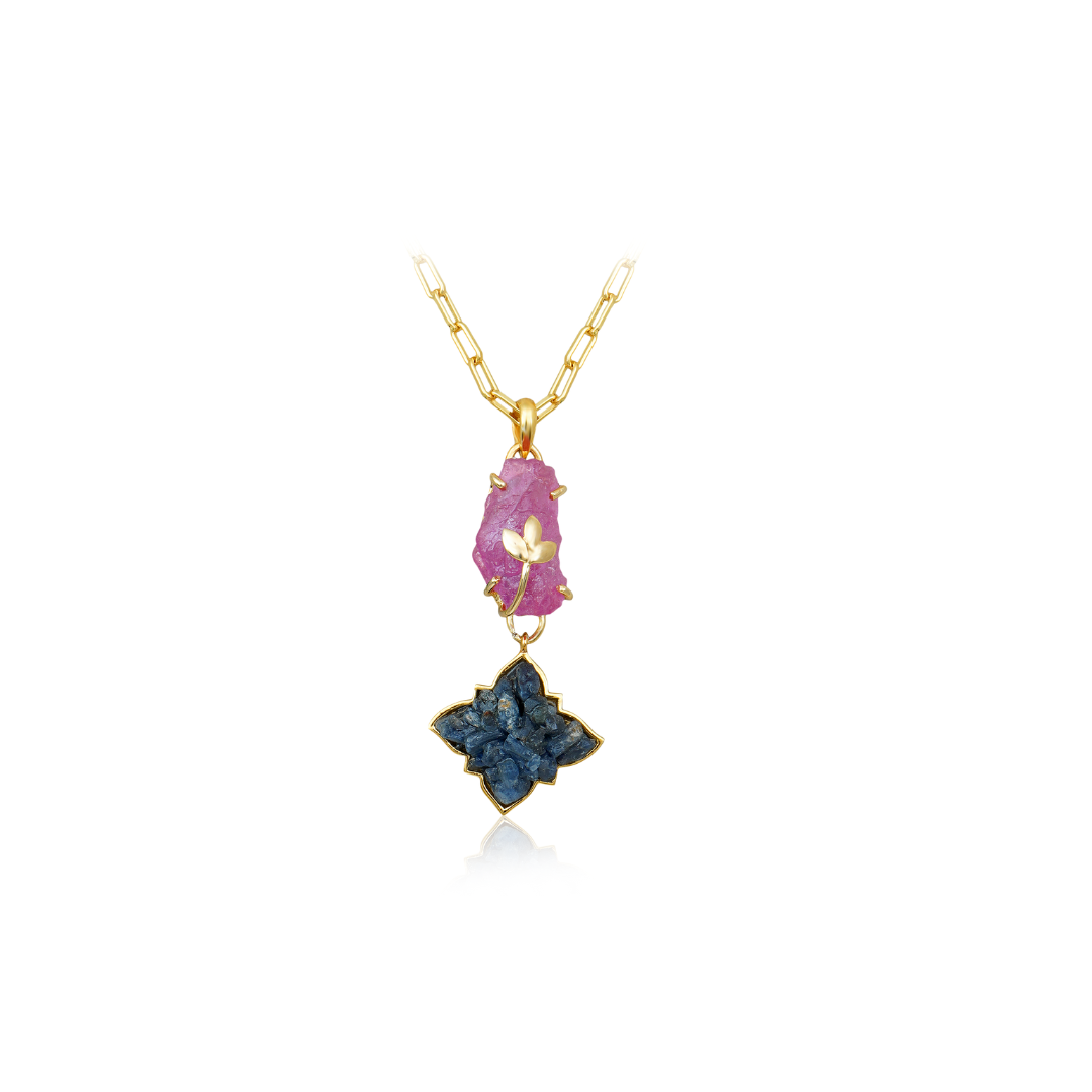 Natural Dual Ruby and Blue Sapphire Pendant - Neeli- Laal pendant1
