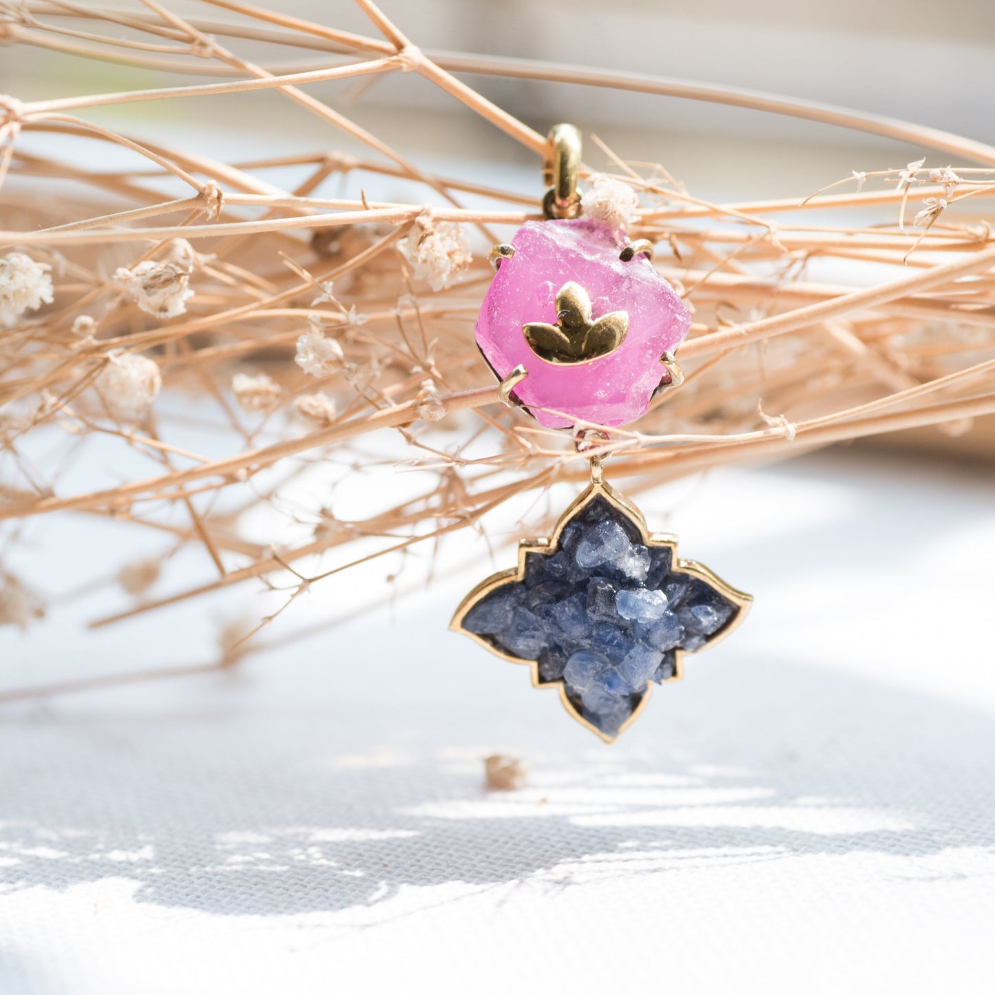 Natural Dual Ruby and Blue Sapphire Pendant - Neeli- Laal pendant jewellery2