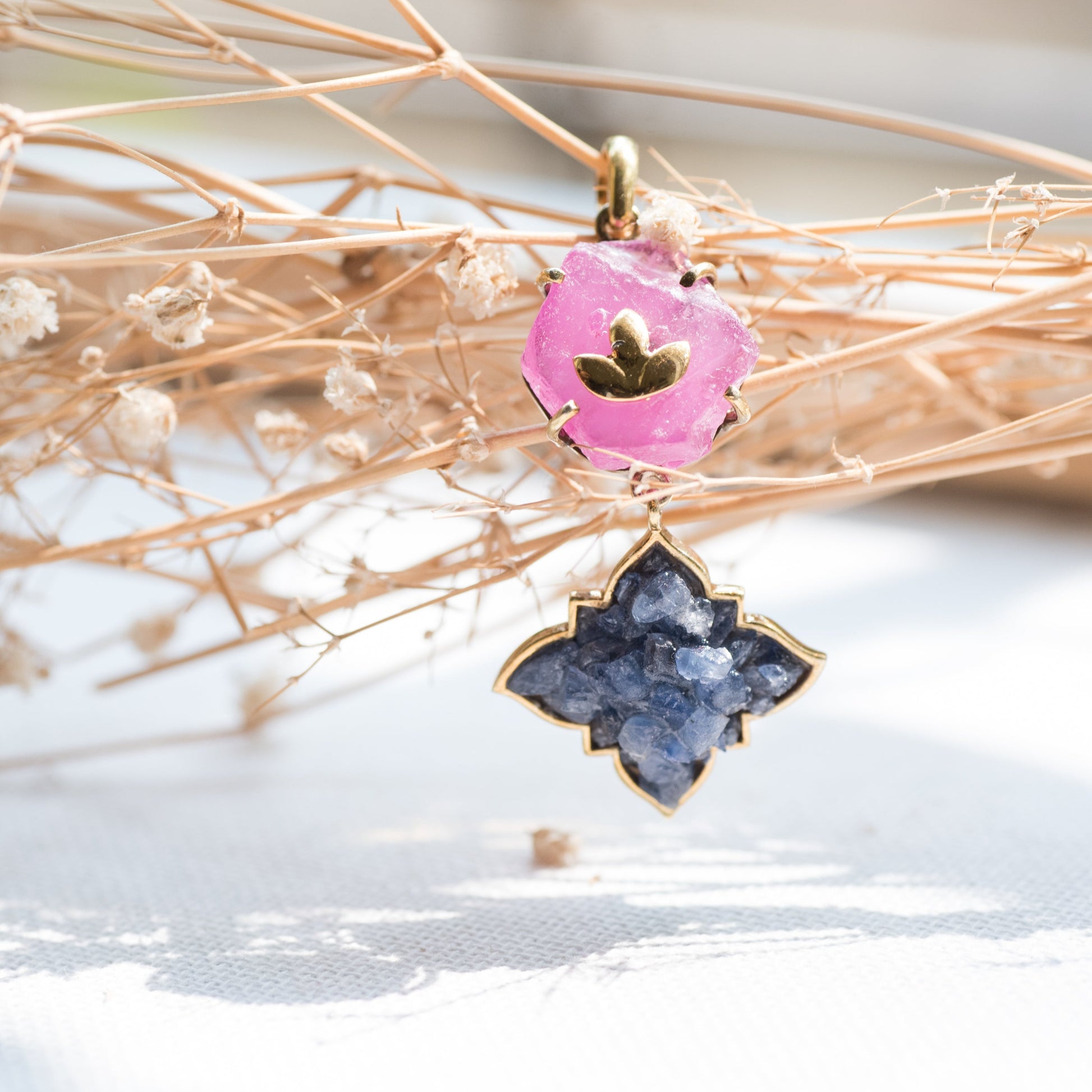Natural Dual Ruby and Blue Sapphire Pendant - Neeli- Laal pendant jewellery2