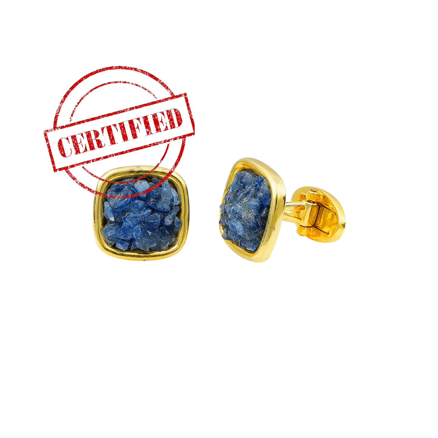 Natural Raw Blue Sapphire Cuff Links certified