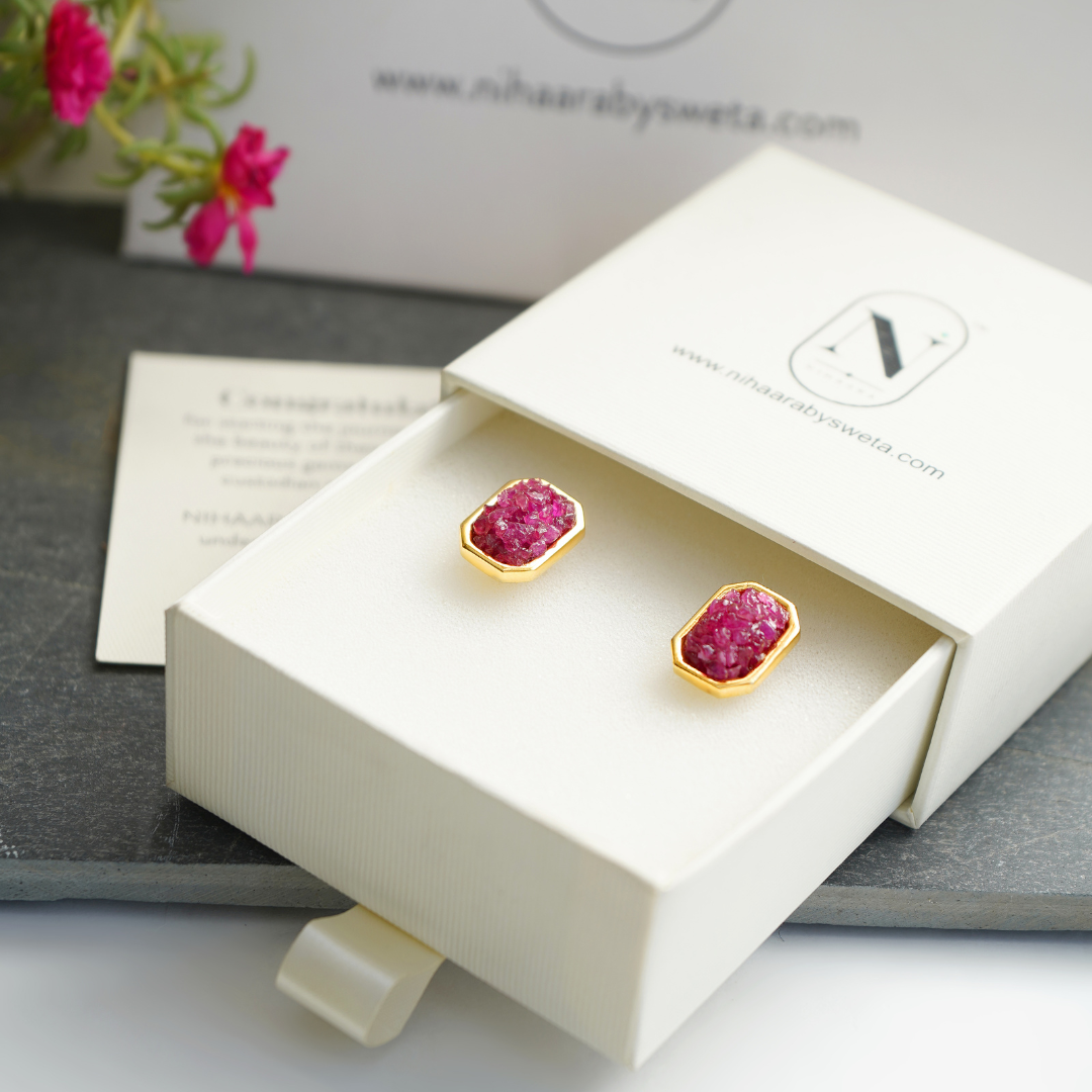 Natural Raw Ruby Cuff Links for Men- Geometric box